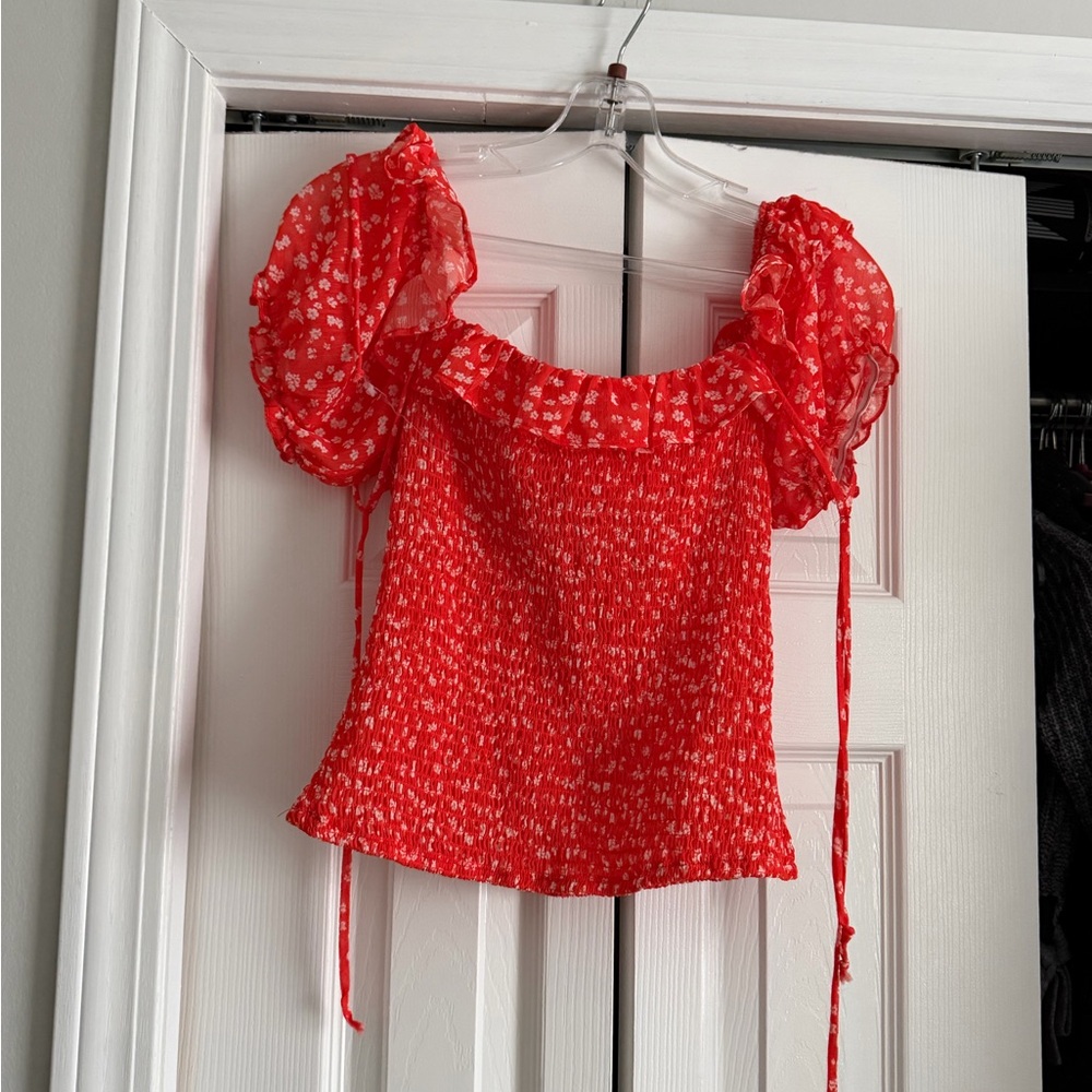 Row A Red Floral Women's Top